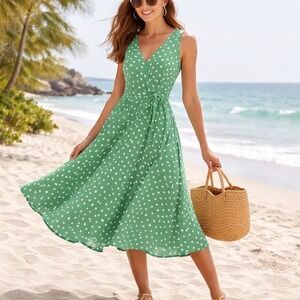 LOFT | Dresses | Loft Green Polka Dot Wrap Dress | Poshmark